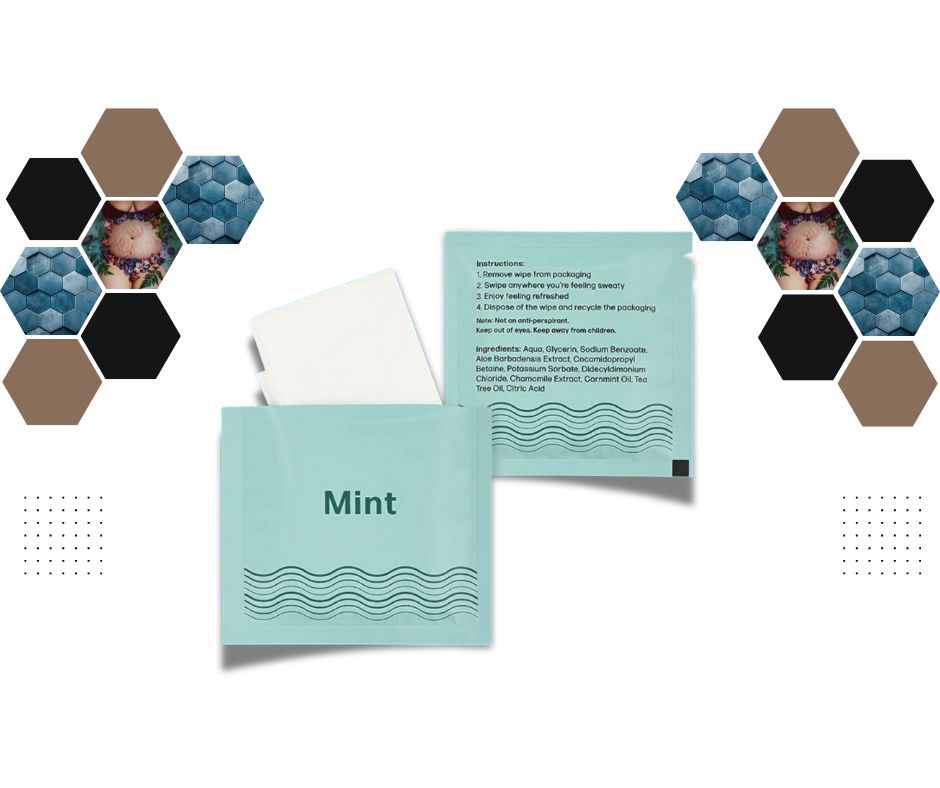 Mint-colored product packaging with hexagonal design elements on a white background